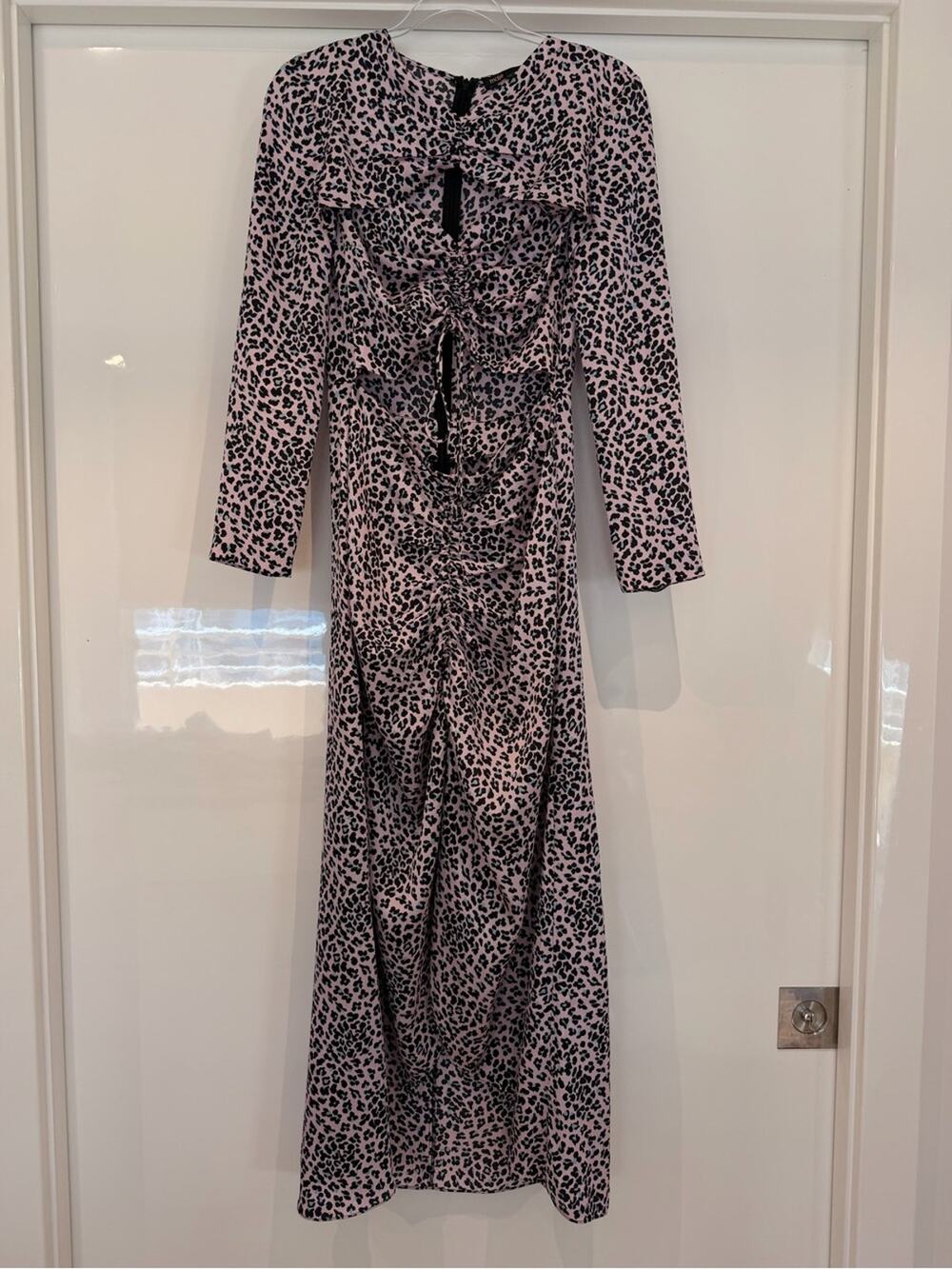 Maje Pink and Black Leopard-Print Long Sleeve Maxi Dress
